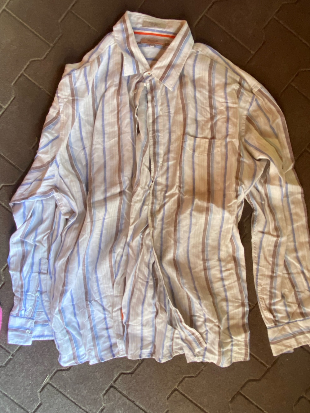 Faconnable Cream Button-Down Shirt with Pink and Blue Stripes